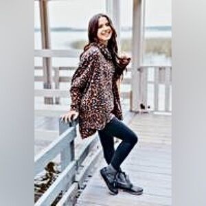 Simply Southern Leopard Print Cowl Neck Sweater